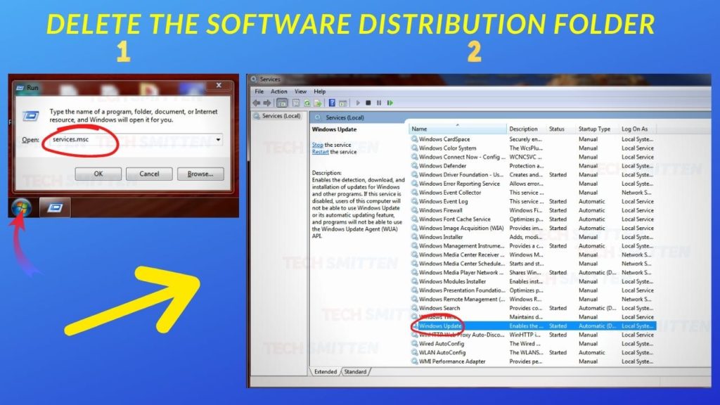 Deleting the software distribution folder