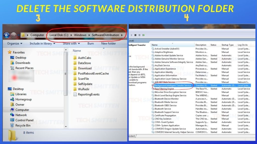 Deleting the software distribution folder